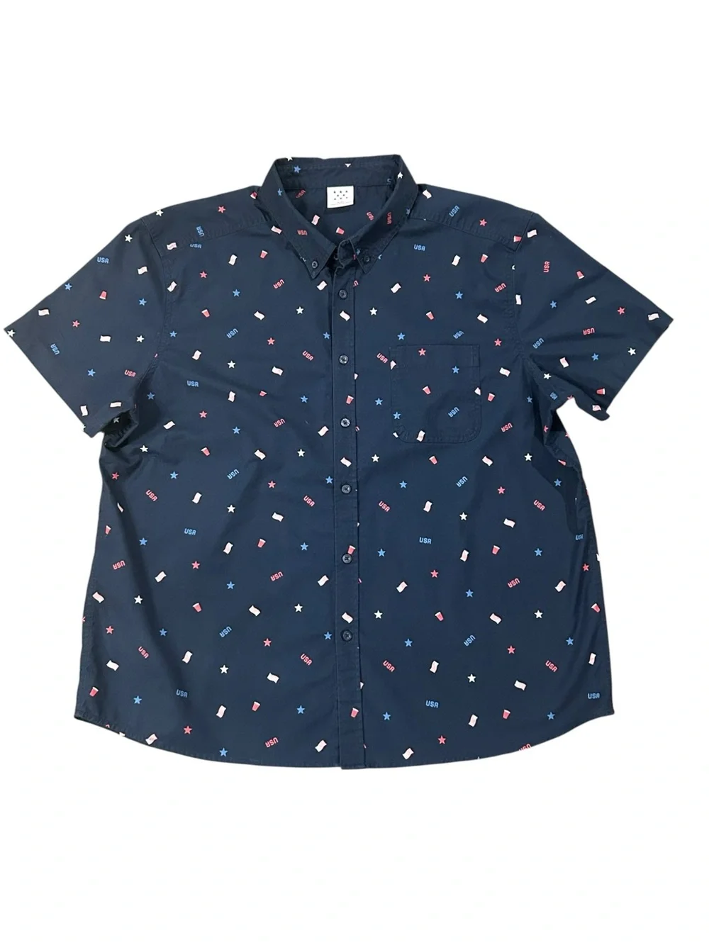Patriotic July 4th Navy Short-Sleeve Button-Down Shirt‎